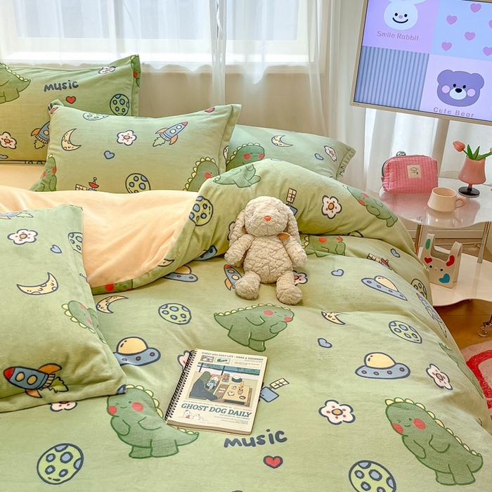 91家纺网 家纺一手货源 找家纺 川悦生活 2025新款高克重牛奶绒四件套-系列二 音乐恐龙