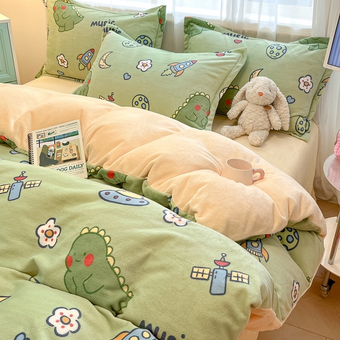 91家纺网 家纺一手货源 找家纺 川悦生活 2025新款高克重牛奶绒四件套-系列二 音乐恐龙