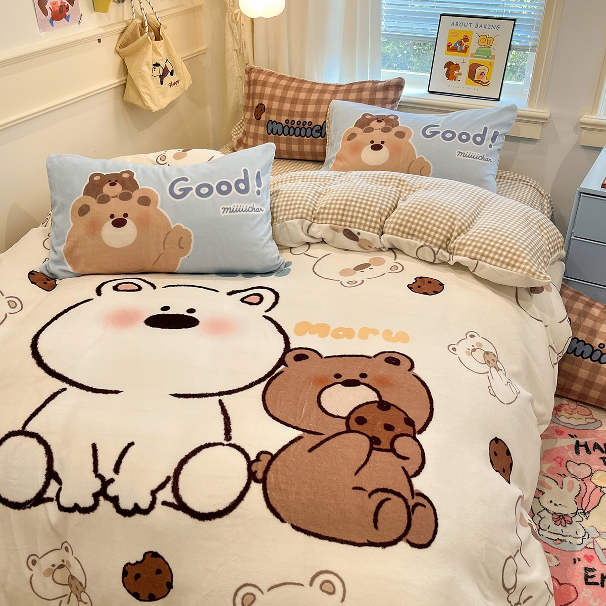 91家纺网 家纺一手货源 找家纺 （总）金爱家 2025新品A类正版授权miiiiichan咪酱大版卡通数码印花加厚牛奶绒系列四件套