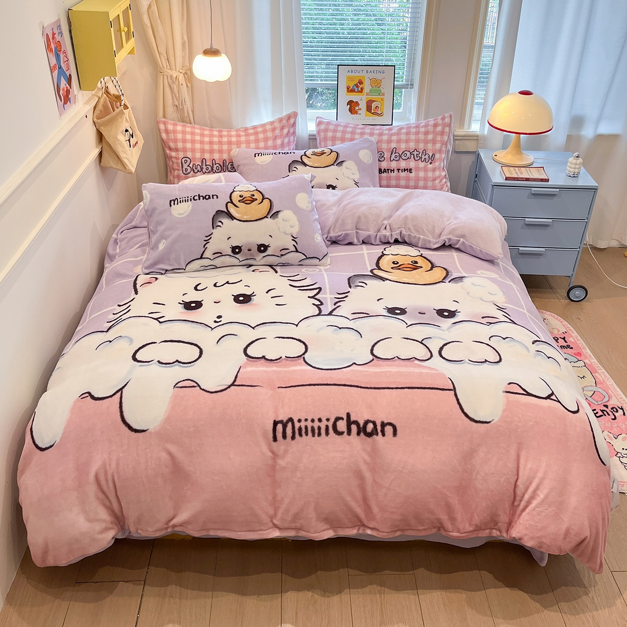 91家纺网 家纺一手货源 找家纺 （总）金爱家 2025新品A类正版授权miiiiichan咪酱大版卡通数码印花加厚牛奶绒系列四件套