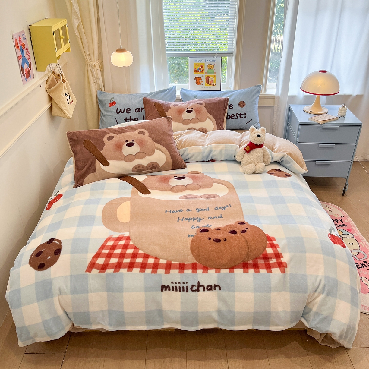 91家纺网 家纺一手货源 找家纺 （总）金爱家 2025新品A类正版授权miiiiichan咪酱大版卡通数码印花加厚牛奶绒系列四件套