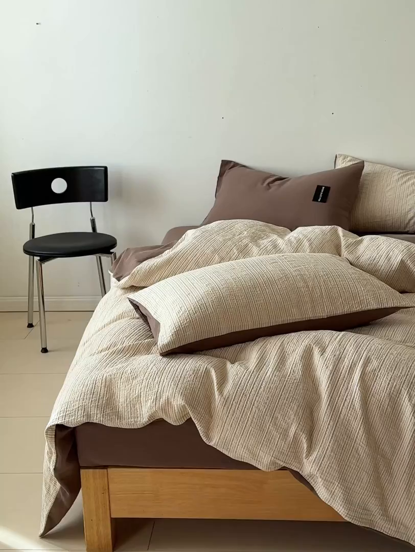 91家纺网 家纺一手货源 找家纺 （总）Mr.pig猪先生水洗棉 2025新款全棉纯棉色织立体人字纹四件套-素雅肌理系列