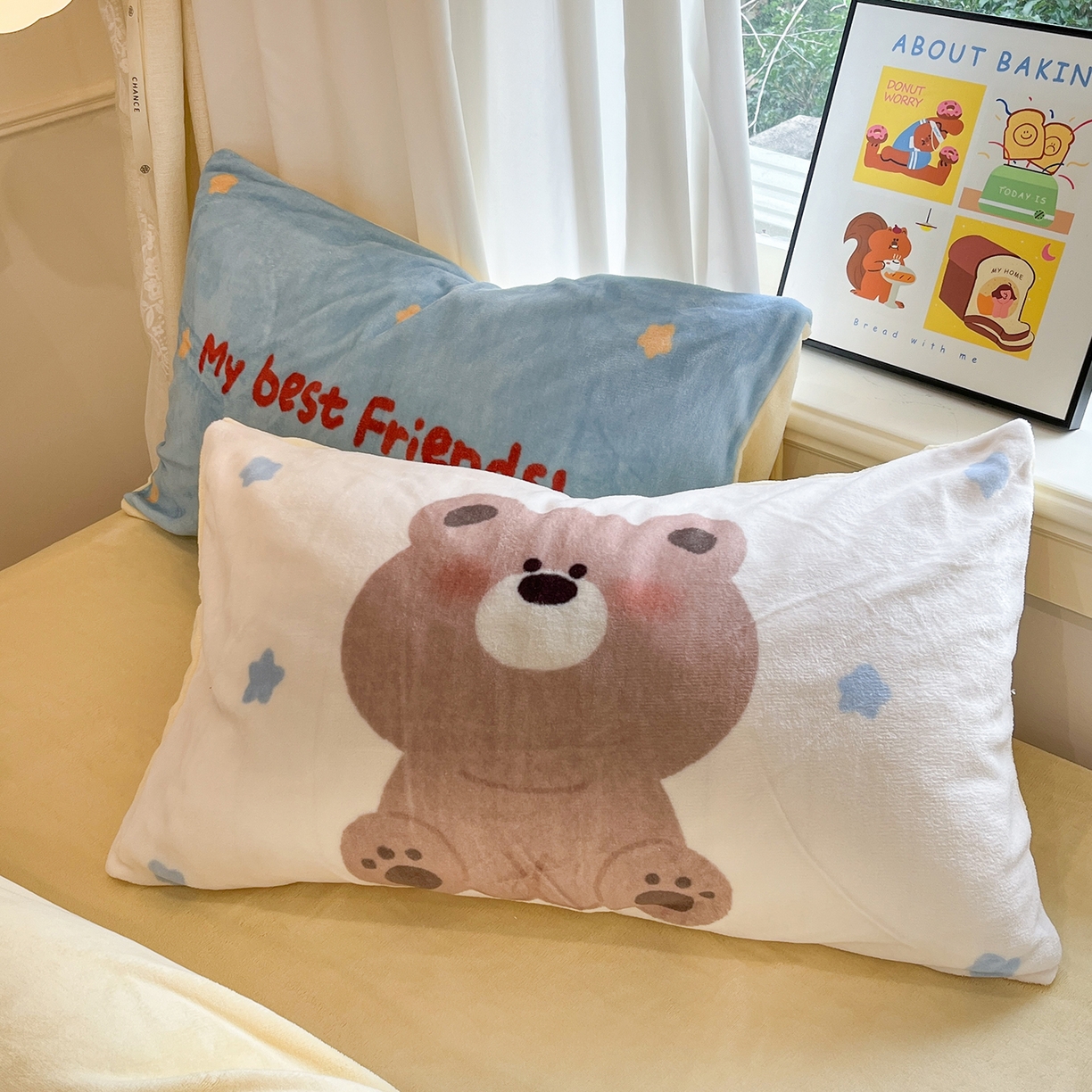 91家纺网 家纺一手货源 找家纺 金爱家 2025新品A类正版授权miiiiichan咪酱大版卡通数码印花加厚牛奶绒系列四件套 绒大版-咪酱奶油伙伴