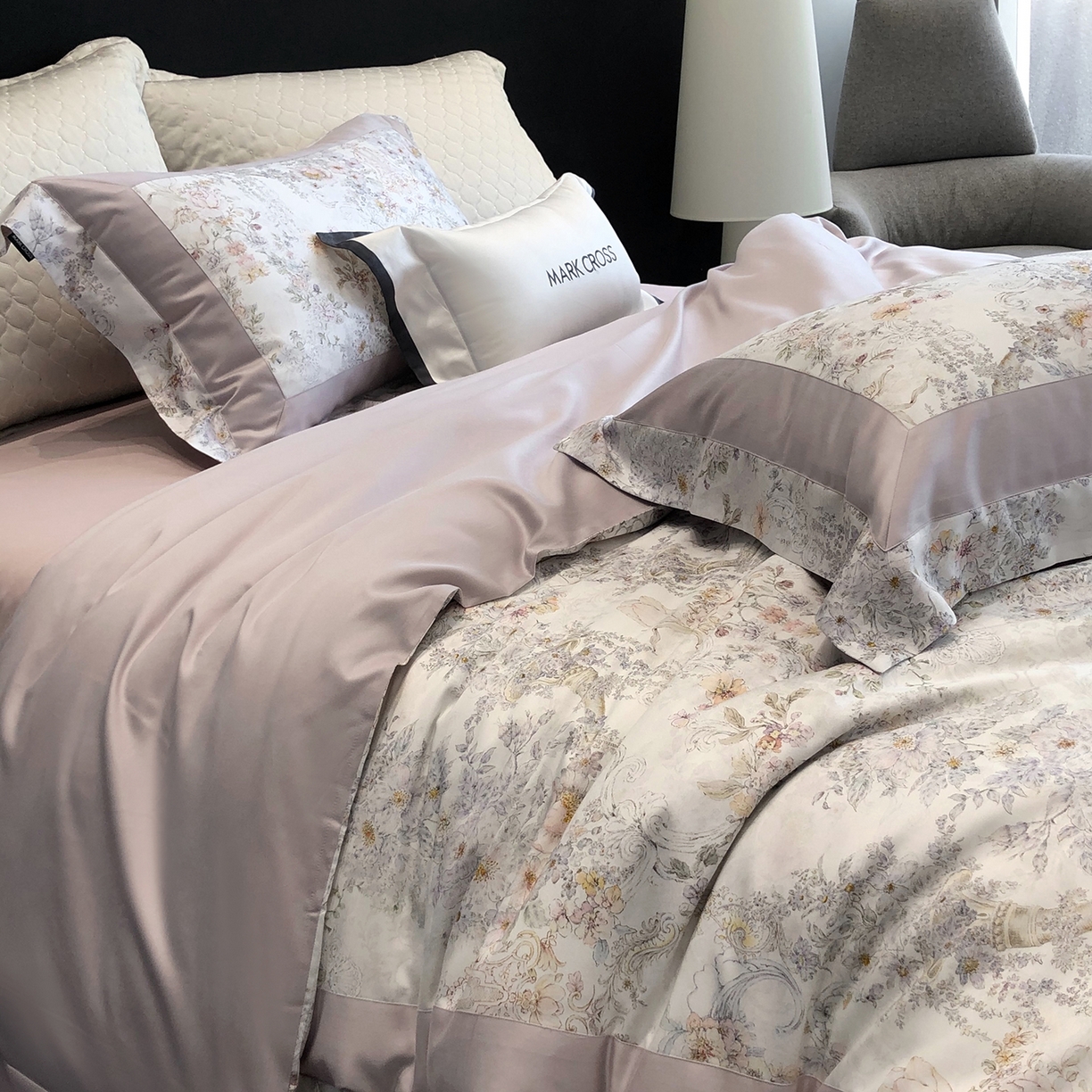 91家纺网 家纺一手货源 找家纺 （总）佳汐蓝家纺 2025新款法式浪漫花卉超细旦天丝棉磨毛系列四件套-热淇淋