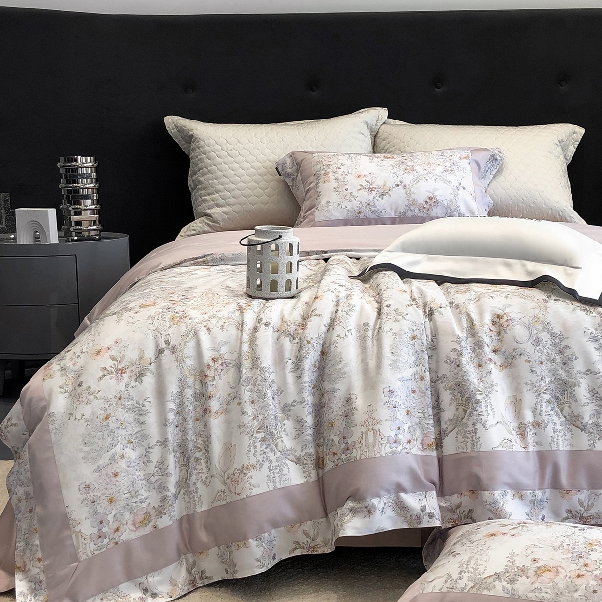 91家纺网 家纺一手货源 找家纺 （总）佳汐蓝家纺 2025新款法式浪漫花卉超细旦天丝棉磨毛系列四件套-热淇淋