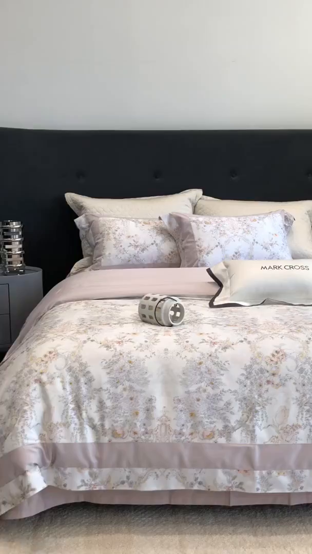 91家纺网 家纺一手货源 找家纺 （总）佳汐蓝家纺 2025新款法式浪漫花卉超细旦天丝棉磨毛系列四件套-热淇淋