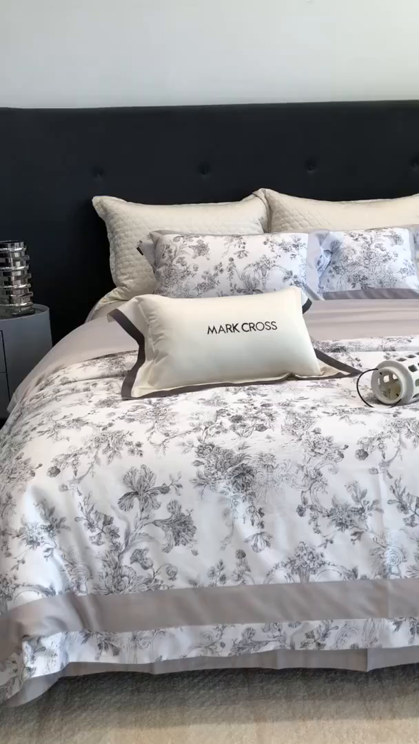 91家纺网 家纺一手货源 找家纺 佳汐蓝家纺 2025新款法式浪漫花卉超细旦天丝棉磨毛系列四件套-热淇淋 黛莉尔庄园-哥特灰