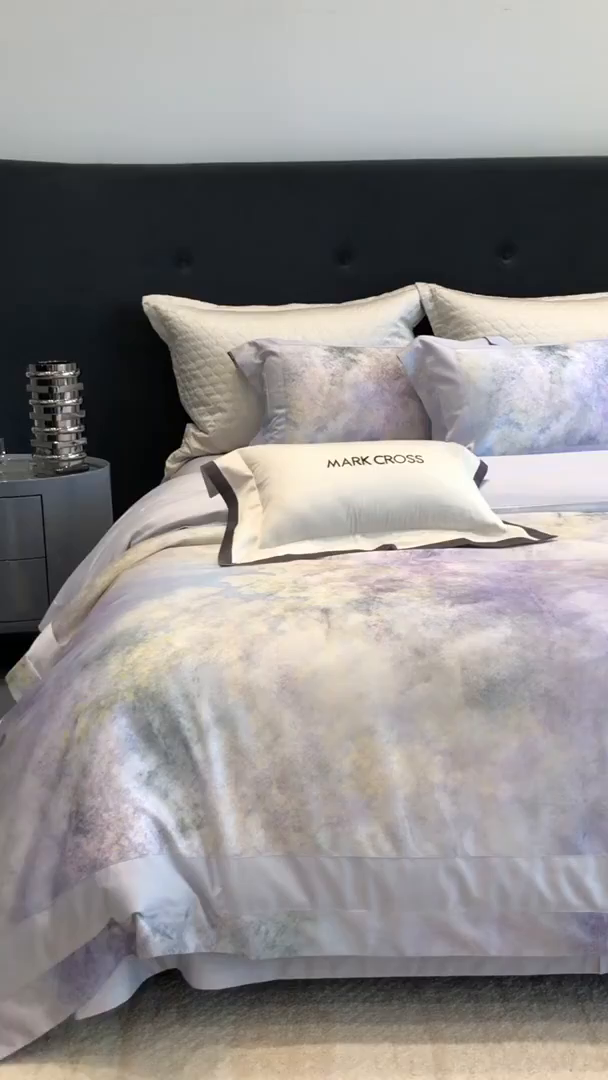 91家纺网 家纺一手货源 找家纺 佳汐蓝家纺 2025新款法式浪漫花卉超细旦天丝棉磨毛系列四件套-热淇淋 萤火岛屿