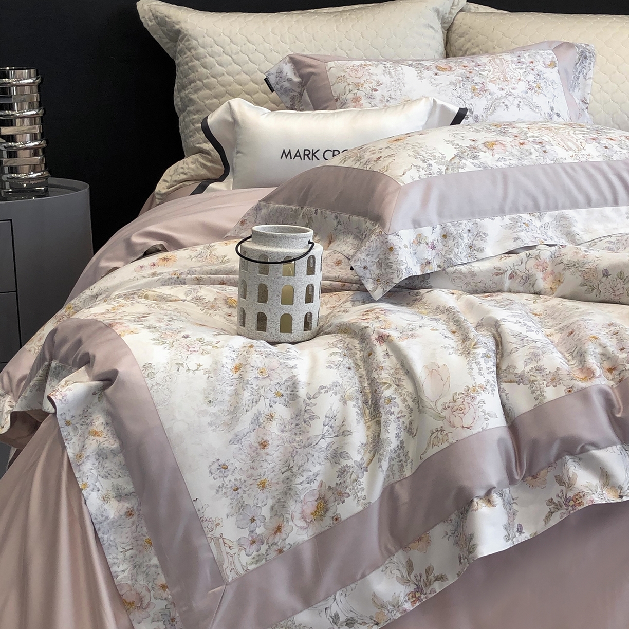 91家纺网 家纺一手货源 找家纺 （总）佳汐蓝家纺 2025新款法式浪漫花卉超细旦天丝棉磨毛系列四件套-热淇淋