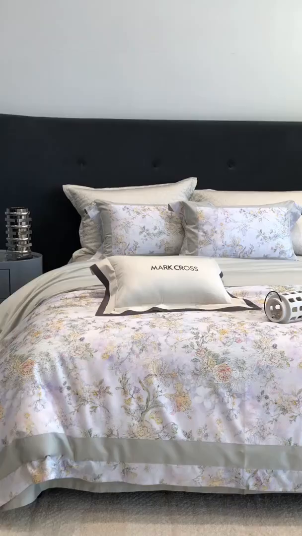 91家纺网 家纺一手货源 找家纺 佳汐蓝家纺 2025新款法式浪漫花卉超细旦天丝棉磨毛系列四件套-热淇淋 黛莉尔庄园-青豆绿