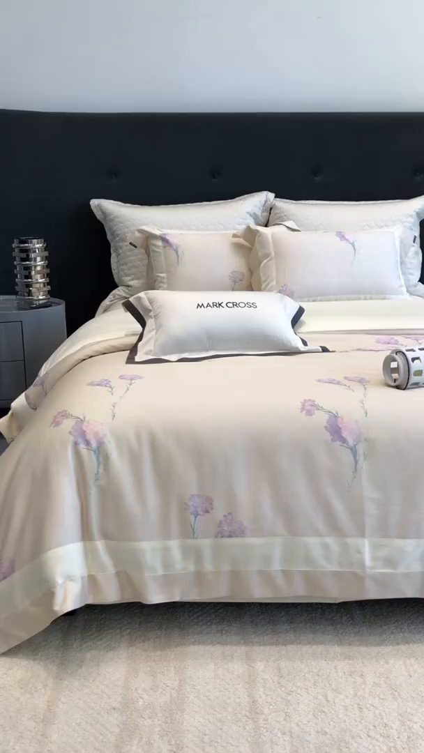 91家纺网 家纺一手货源 找家纺 佳汐蓝家纺 2025新款法式浪漫花卉超细旦天丝棉磨毛系列四件套-热淇淋 蜜糖花圃-茉莉黄