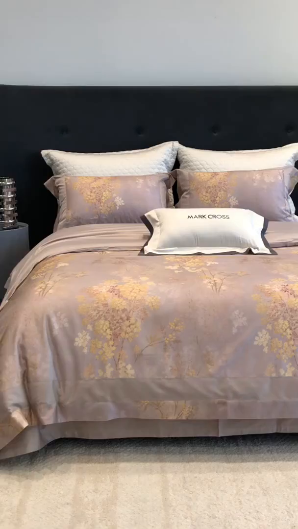 91家纺网 家纺一手货源 找家纺 佳汐蓝家纺 2025新款法式浪漫花卉超细旦天丝棉磨毛系列四件套-热淇淋 冬日花园