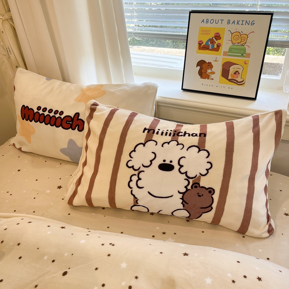 91家纺网 家纺一手货源 找家纺 金爱家 2025新品A类正版授权miiiiichan咪酱大版卡通数码印花加厚牛奶绒系列四件套 绒大版-咪酱星愿小狗