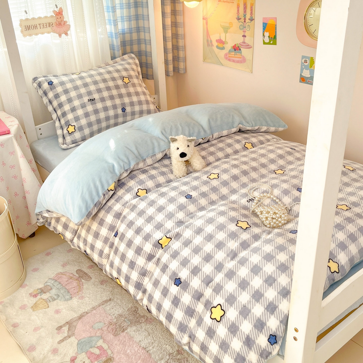 91家纺网 家纺一手货源 找家纺 川悦生活 2025新款加厚保暖高克重牛奶绒宿舍三件套 简空星号