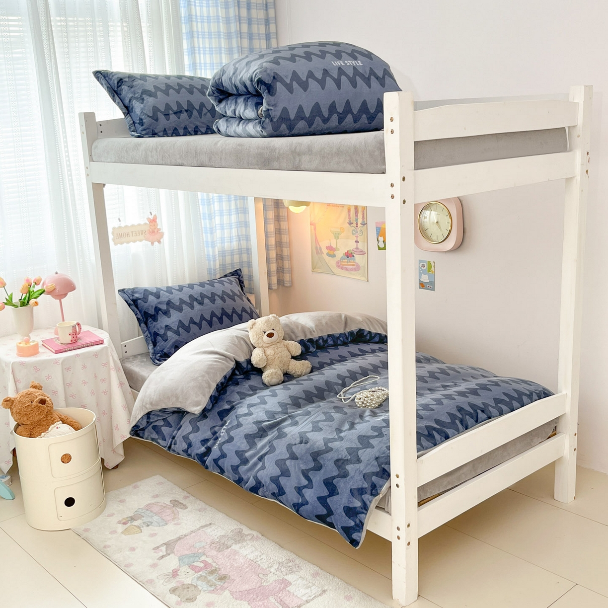 91家纺网 家纺一手货源 找家纺 川悦生活 2025新款加厚保暖高克重牛奶绒宿舍三件套 简一轻蓝