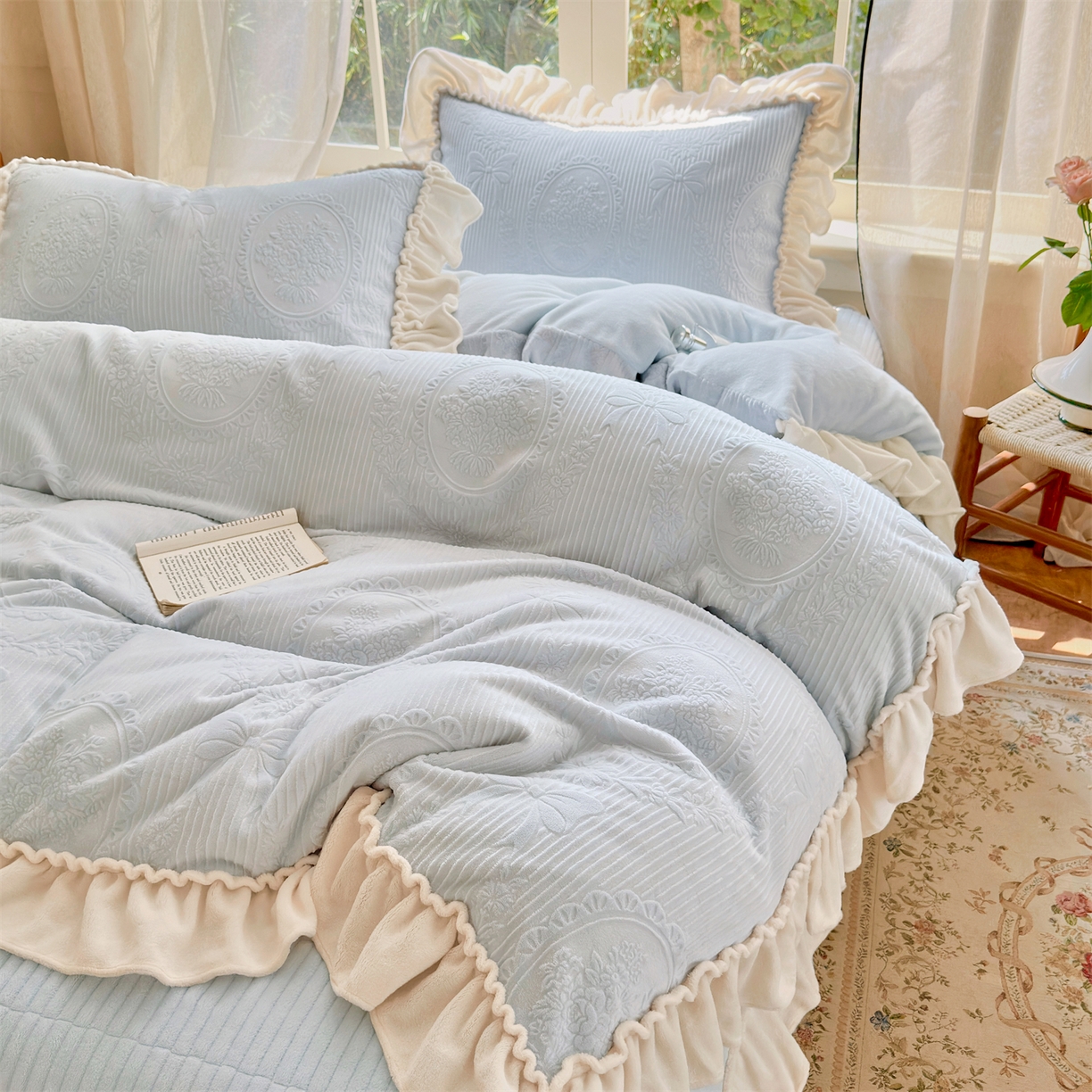 91家纺网 家纺一手货源 找家纺 （总）乐野家居 2025新款A类全棉色织水洗棉棉加绒床盖三件套