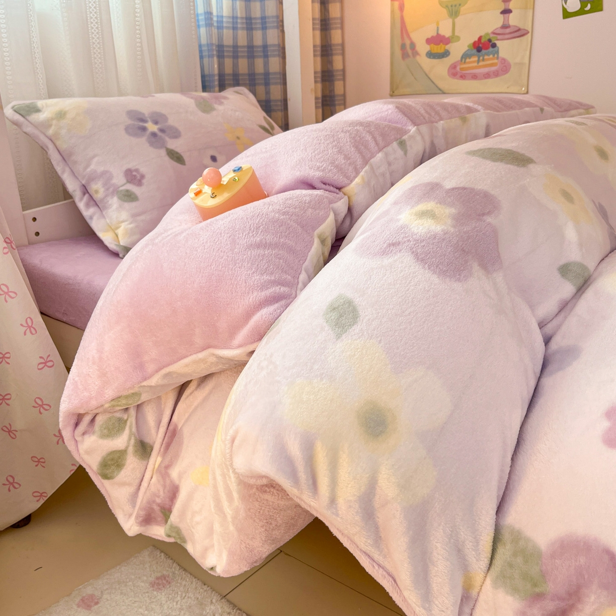 川悦生活 2025新款加厚保暖高克重牛奶绒宿舍三件套 莉莉柒缇