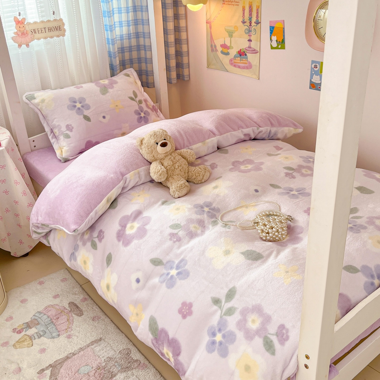 91家纺网 家纺一手货源 找家纺 川悦生活 2025新款加厚保暖高克重牛奶绒宿舍三件套 莉莉柒缇