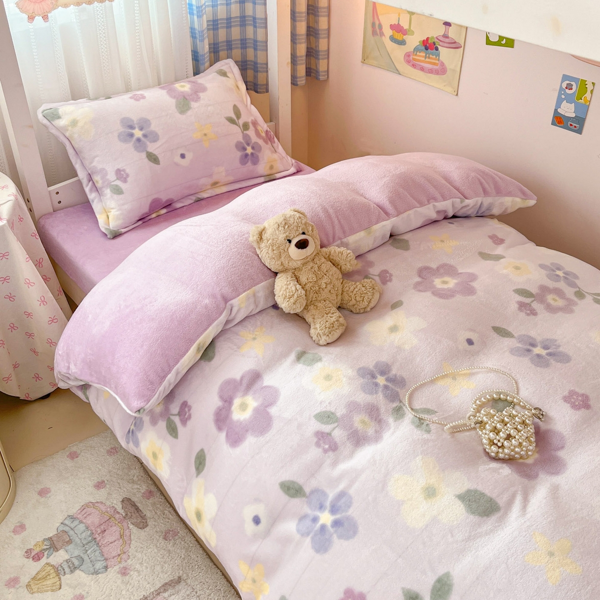 91家纺网 家纺一手货源 找家纺 川悦生活 2025新款加厚保暖高克重牛奶绒宿舍三件套 莉莉柒缇