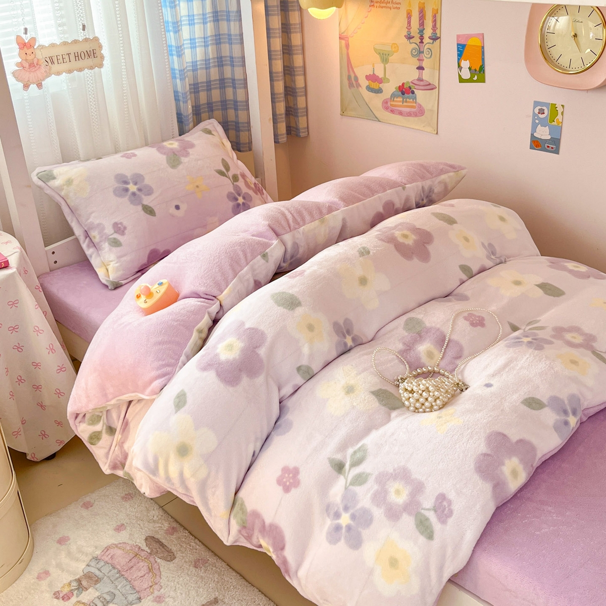 91家纺网 家纺一手货源 找家纺 川悦生活 2025新款加厚保暖高克重牛奶绒宿舍三件套 莉莉柒缇