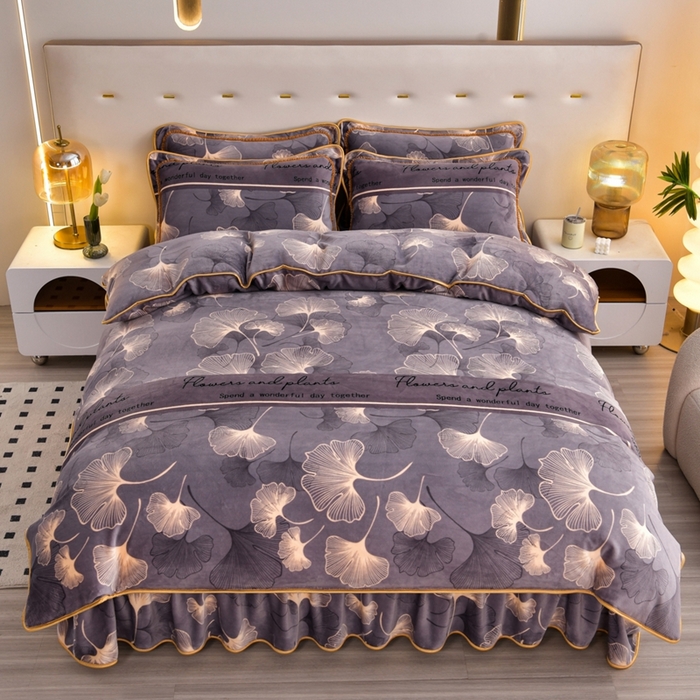 91家纺网 家纺一手货源 找家纺 芯诗曼 2025直播高克重牛奶绒四件套法莱绒金貂貂狐保暖单被套 叶语