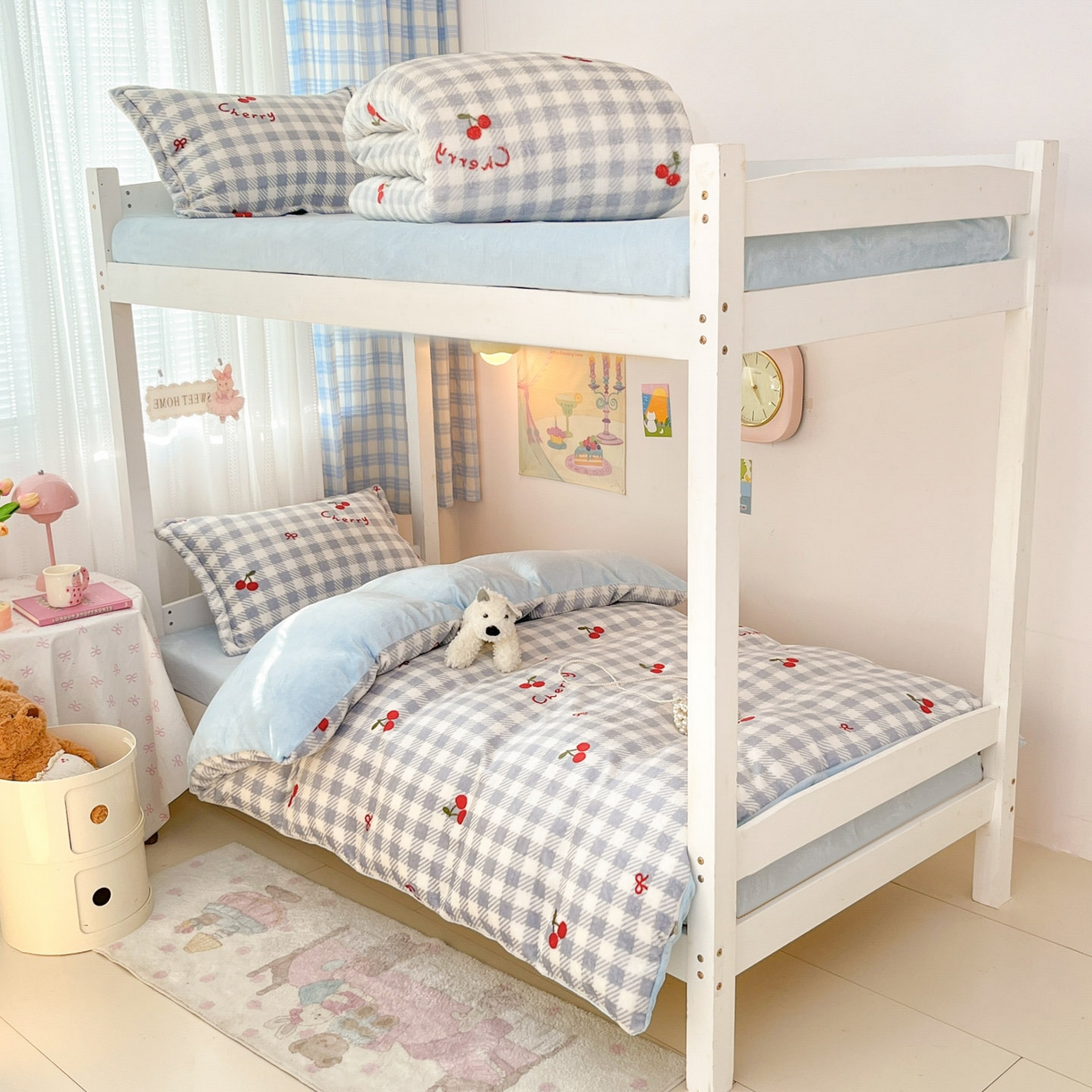 91家纺网 家纺一手货源 找家纺 川悦生活 2025新款加厚保暖高克重牛奶绒宿舍三件套 青天车厘