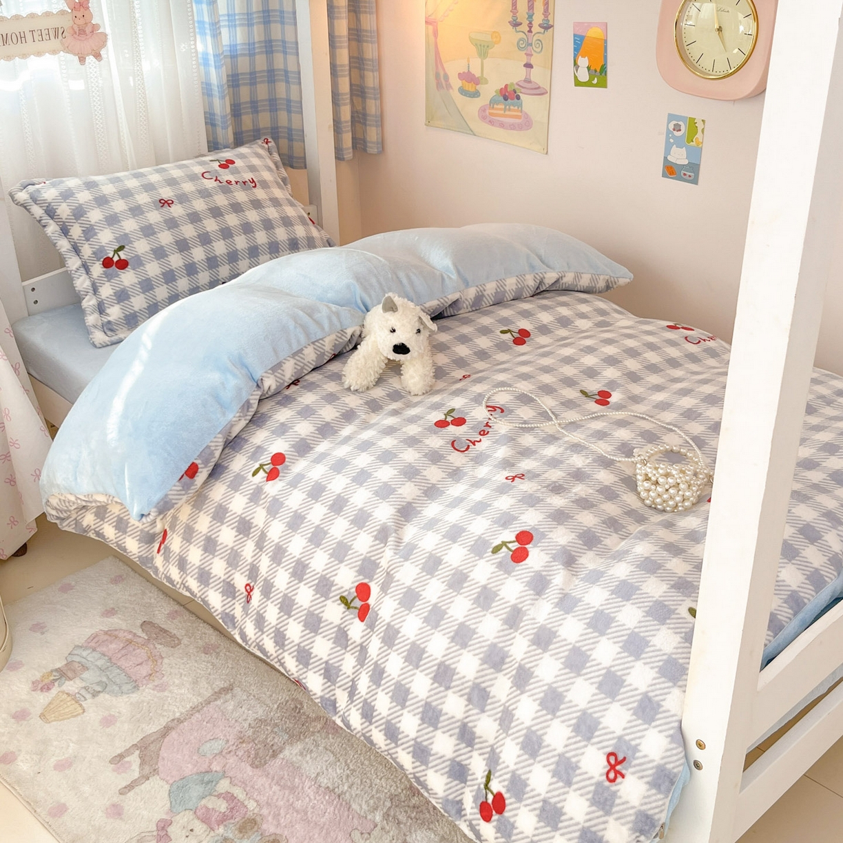 91家纺网 家纺一手货源 找家纺 川悦生活 2025新款加厚保暖高克重牛奶绒宿舍三件套 青天车厘