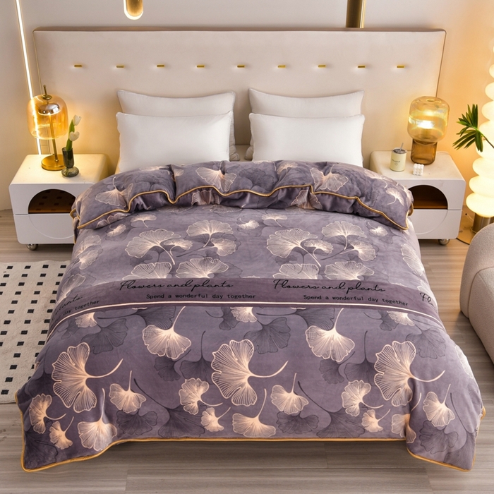 91家纺网 家纺一手货源 找家纺 芯诗曼2025新款8.5斤直播热款高克重牛奶绒法莱绒水晶金貂法莱绒四件套 叶语