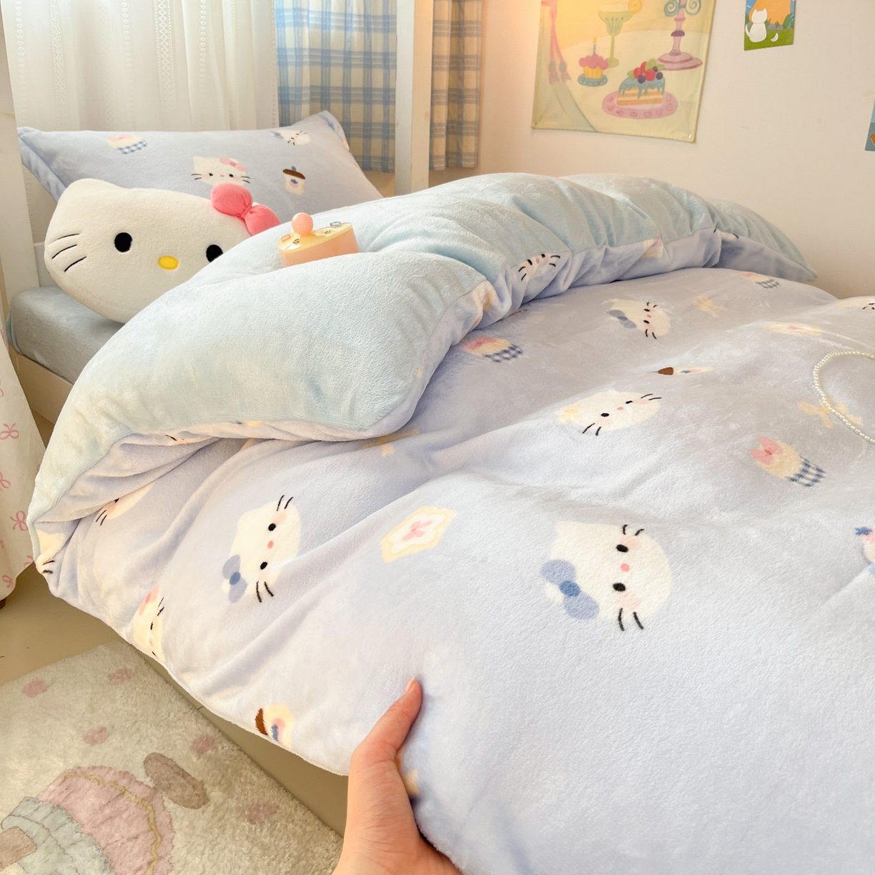 91家纺网 家纺一手货源 找家纺 川悦生活 2025新款加厚保暖高克重牛奶绒宿舍三件套 晴空小喵