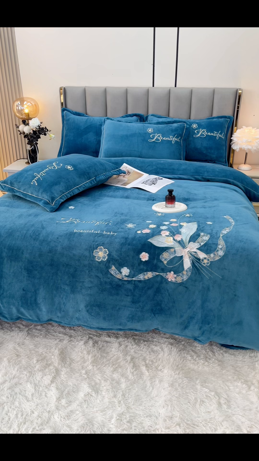 91家纺网 家纺一手货源 找家纺 （总）鑫利来家纺 2025新款简约牛奶绒绣花四件套-铃兰系列