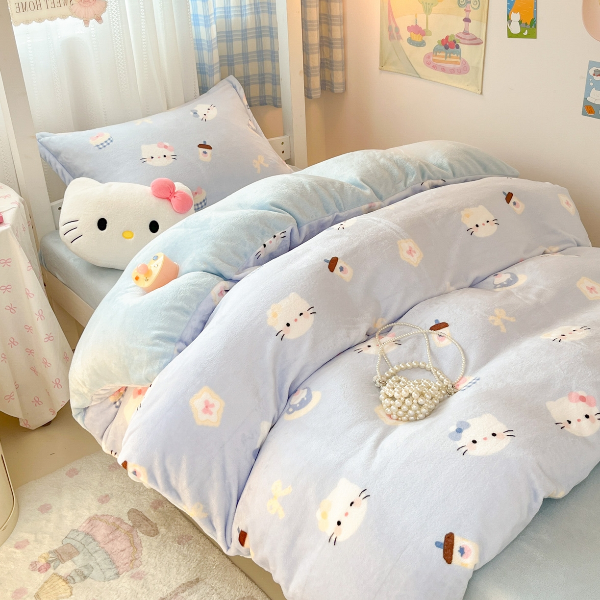 91家纺网 家纺一手货源 找家纺 川悦生活 2025新款加厚保暖高克重牛奶绒宿舍三件套 晴空小喵