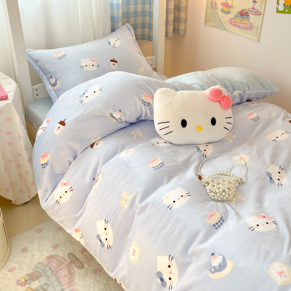 91家纺网 家纺一手货源 找家纺 川悦生活 2025新款加厚保暖高克重牛奶绒宿舍三件套 晴空小喵