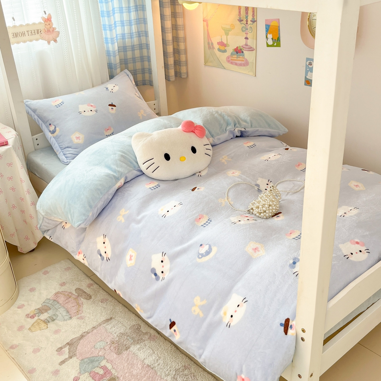 91家纺网 家纺一手货源 找家纺 川悦生活 2025新款加厚保暖高克重牛奶绒宿舍三件套 晴空小喵