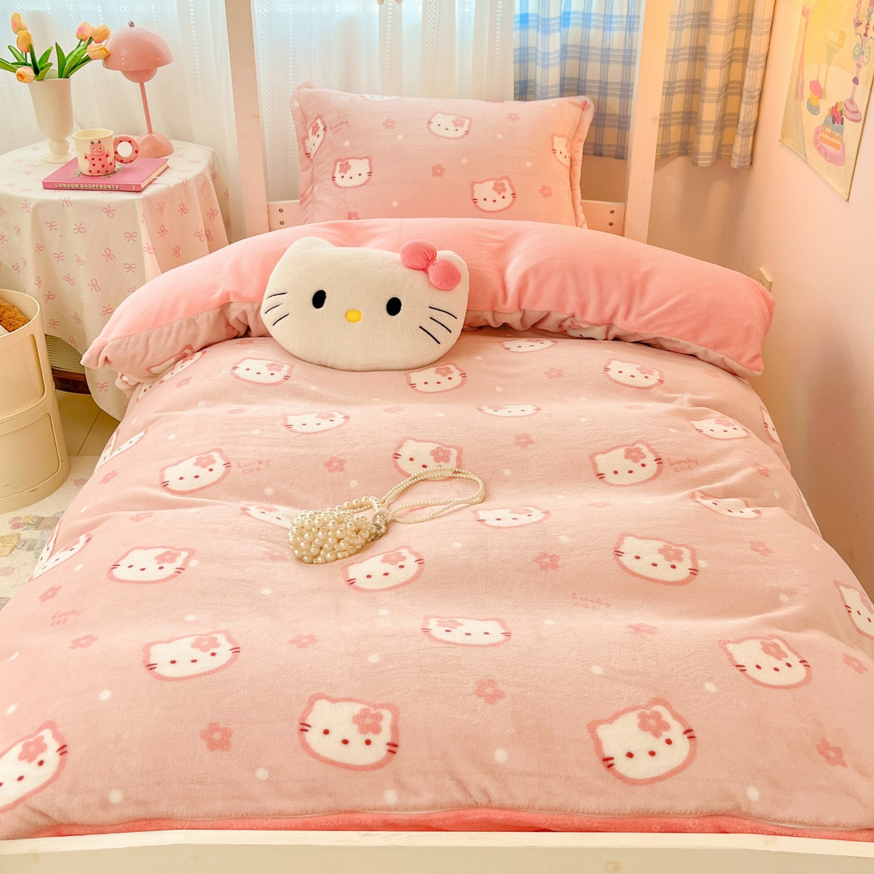 91家纺网 家纺一手货源 找家纺 川悦生活 2025新款加厚保暖高克重牛奶绒宿舍三件套 少女喵喵