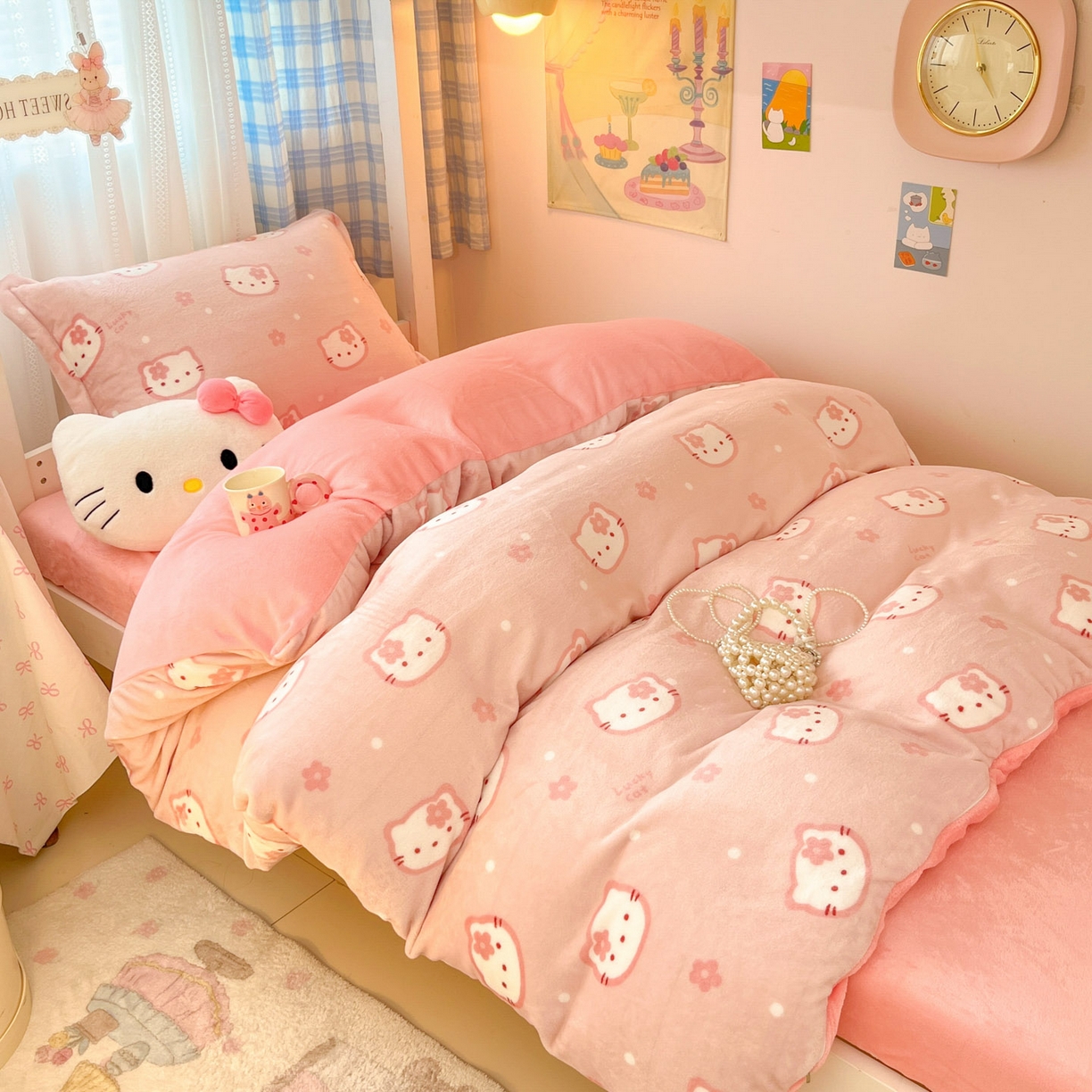 91家纺网 家纺一手货源 找家纺 川悦生活 2025新款加厚保暖高克重牛奶绒宿舍三件套 少女喵喵