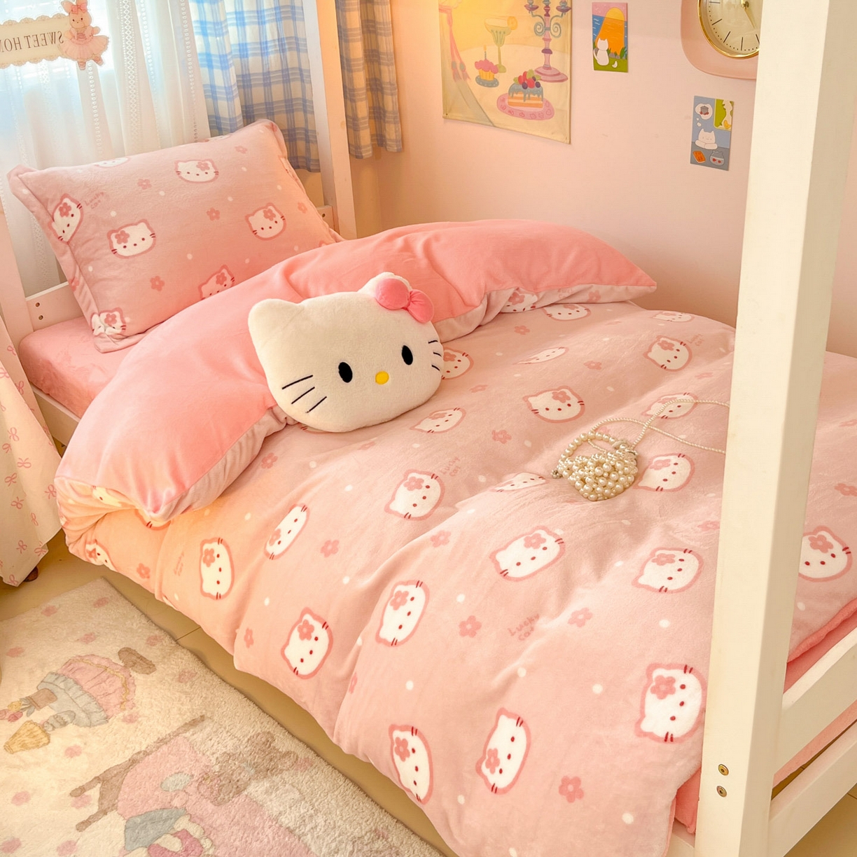 91家纺网 家纺一手货源 找家纺 川悦生活 2025新款加厚保暖高克重牛奶绒宿舍三件套 少女喵喵