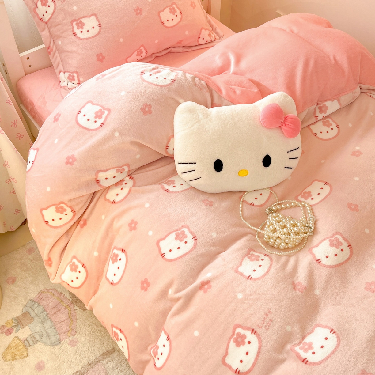 91家纺网 家纺一手货源 找家纺 川悦生活 2025新款加厚保暖高克重牛奶绒宿舍三件套 少女喵喵