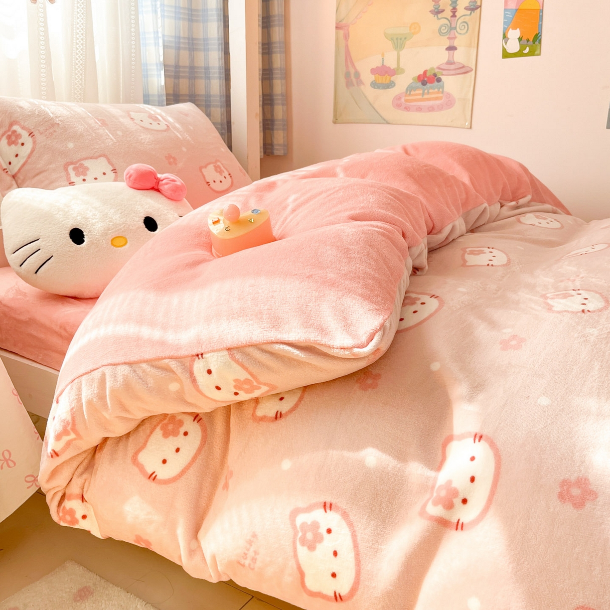 91家纺网 家纺一手货源 找家纺 川悦生活 2025新款加厚保暖高克重牛奶绒宿舍三件套 少女喵喵