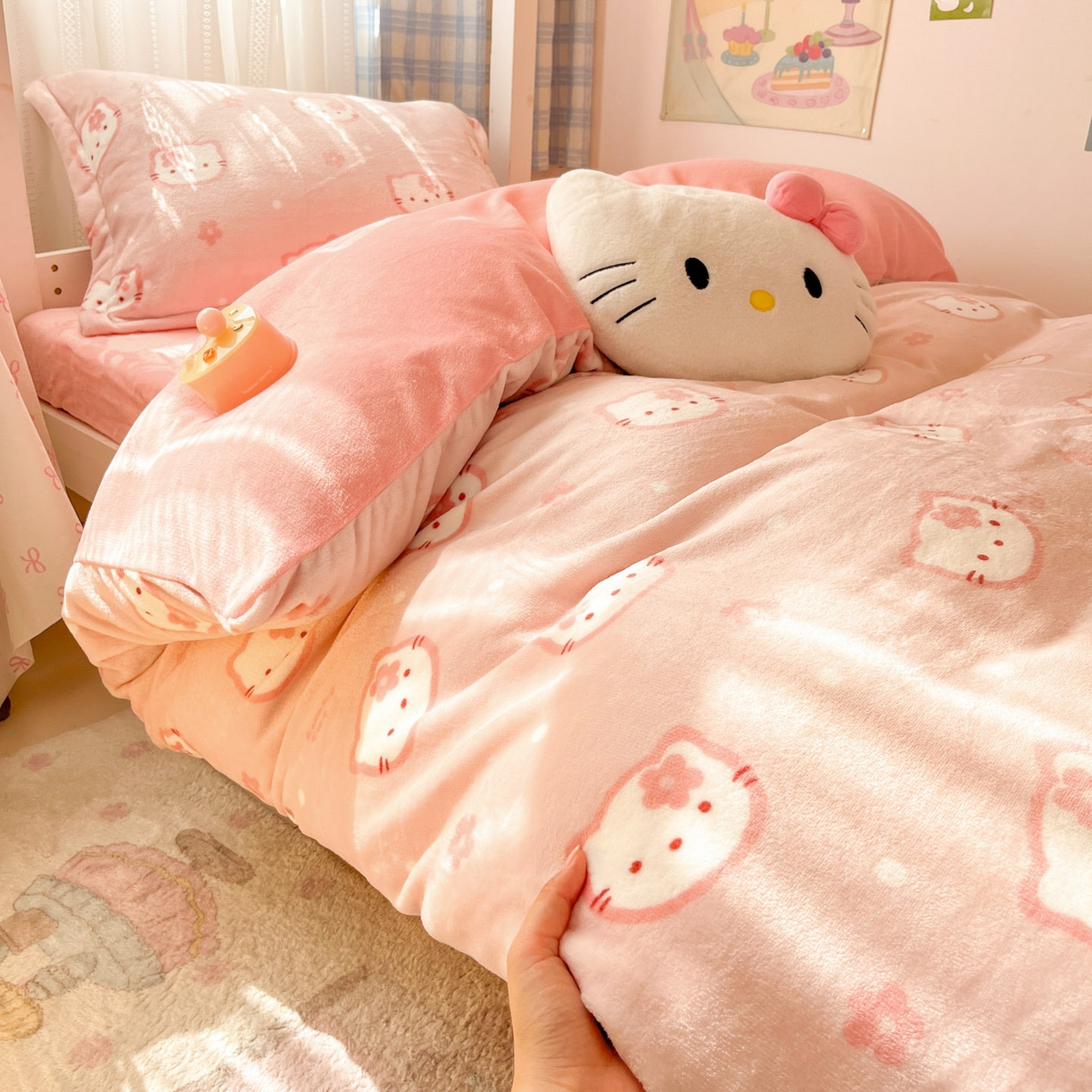 91家纺网 家纺一手货源 找家纺 川悦生活 2025新款加厚保暖高克重牛奶绒宿舍三件套 少女喵喵