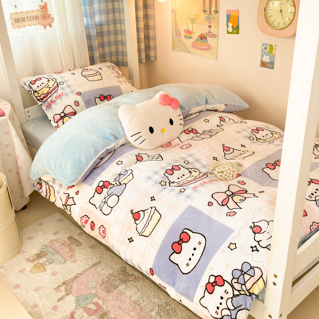 91家纺网 家纺一手货源 找家纺 川悦生活 2025新款加厚保暖高克重牛奶绒宿舍三件套 甜茶小猫