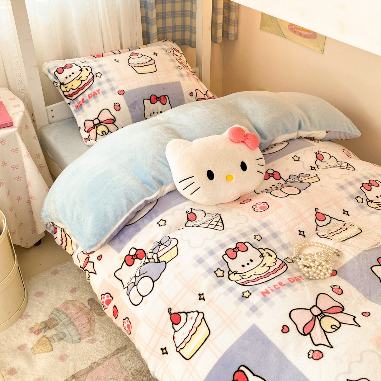 91家纺网 家纺一手货源 找家纺 川悦生活 2025新款加厚保暖高克重牛奶绒宿舍三件套 甜茶小猫