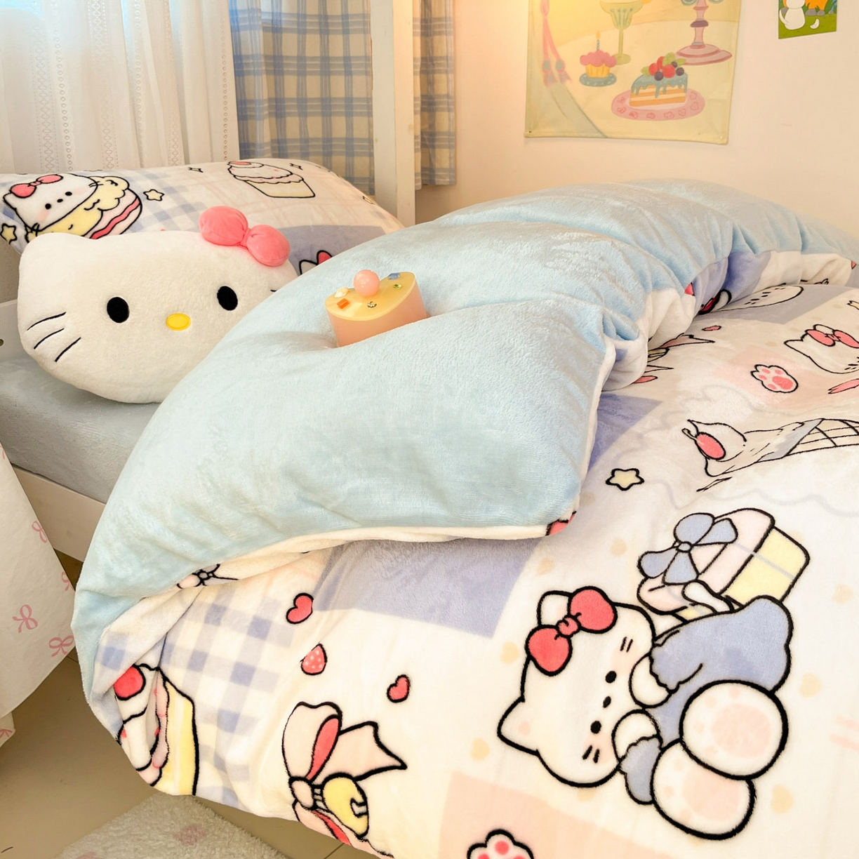 91家纺网 家纺一手货源 找家纺 川悦生活 2025新款加厚保暖高克重牛奶绒宿舍三件套 甜茶小猫