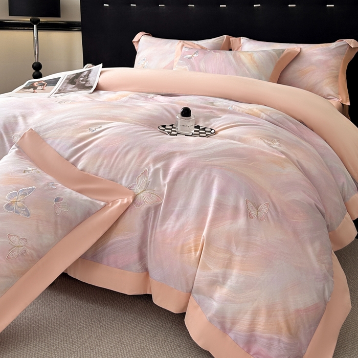 91家纺网 家纺一手货源 找家纺 （总）博纳家纺 2025新款正宗3221纯棉磨毛全棉印绣拼角四件套-幻影