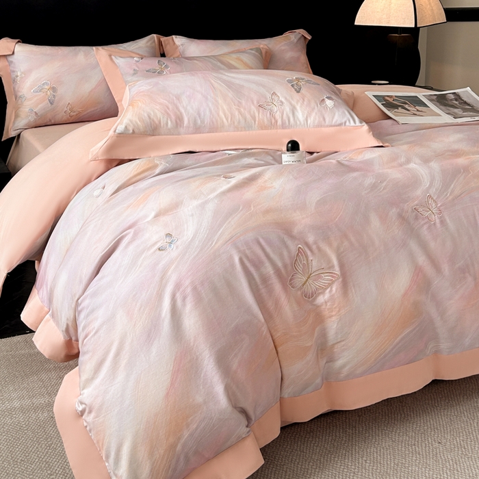 91家纺网 家纺一手货源 找家纺 （总）博纳家纺 2025新款正宗3221纯棉磨毛全棉印绣拼角四件套-幻影