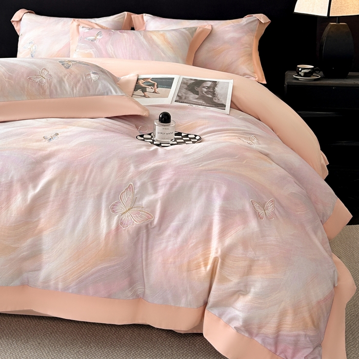 91家纺网 家纺一手货源 找家纺 （总）博纳家纺 2025新款正宗3221纯棉磨毛全棉印绣拼角四件套-幻影