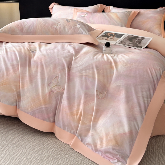 91家纺网 家纺一手货源 找家纺 （总）博纳家纺 2025新款正宗3221纯棉磨毛全棉印绣拼角四件套-幻影