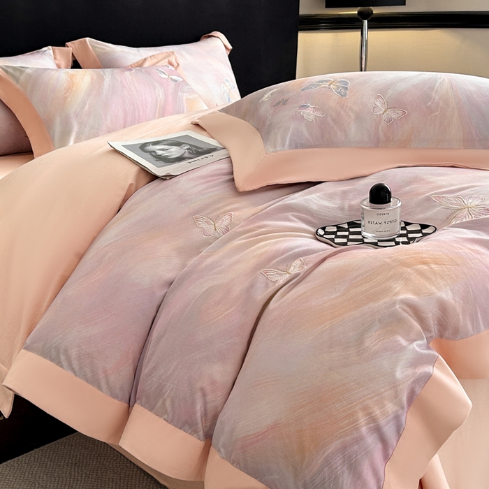 91家纺网 家纺一手货源 找家纺 （总）博纳家纺 2025新款正宗3221纯棉磨毛全棉印绣拼角四件套-幻影