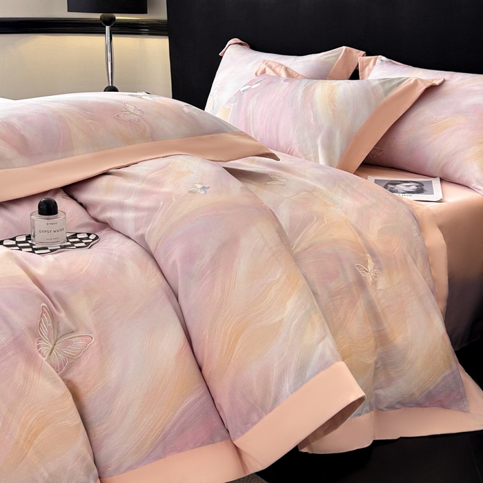 91家纺网 家纺一手货源 找家纺 （总）博纳家纺 2025新款正宗3221纯棉磨毛全棉印绣拼角四件套-幻影