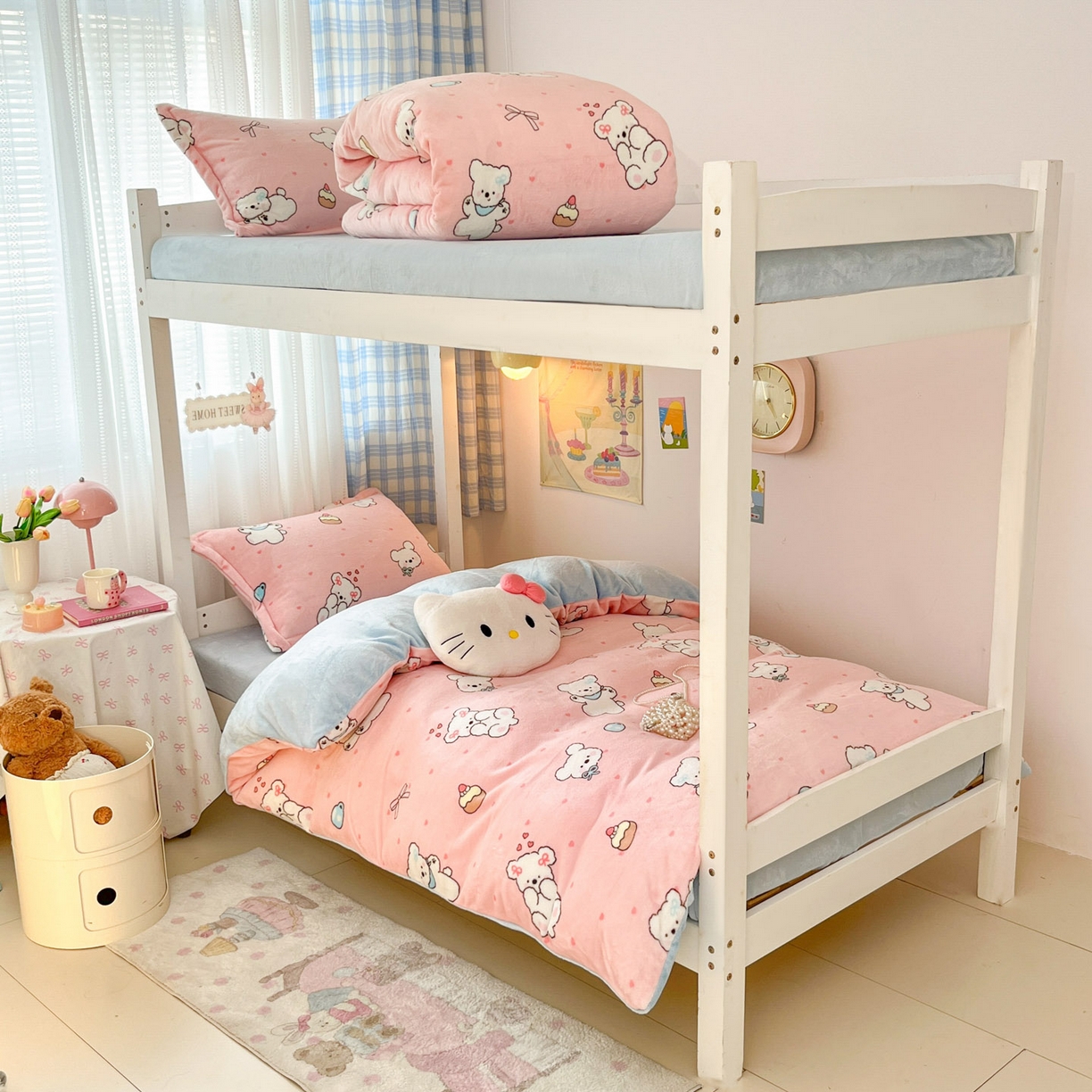 91家纺网 家纺一手货源 找家纺 川悦生活 2025新款加厚保暖高克重牛奶绒宿舍三件套 甜蜜小狗蓝