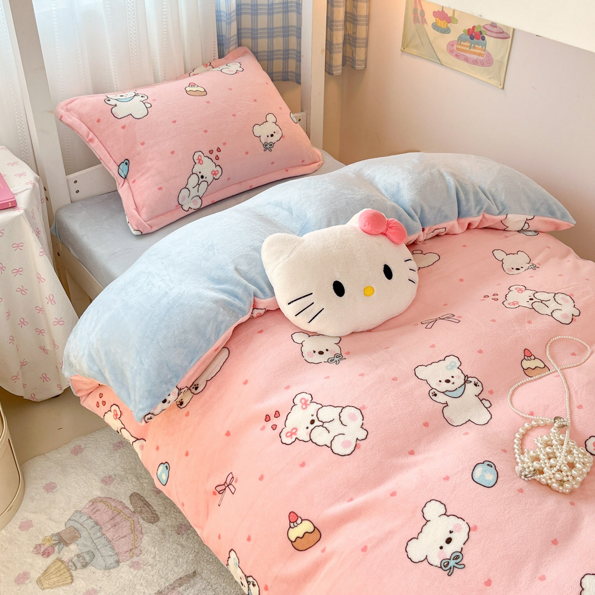 91家纺网 家纺一手货源 找家纺 川悦生活 2025新款加厚保暖高克重牛奶绒宿舍三件套 甜蜜小狗蓝